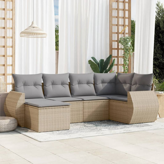 6-delige Loungeset met kussens poly rattan beige is nu te koop bij PeponiXL, paradijselijk wonen!