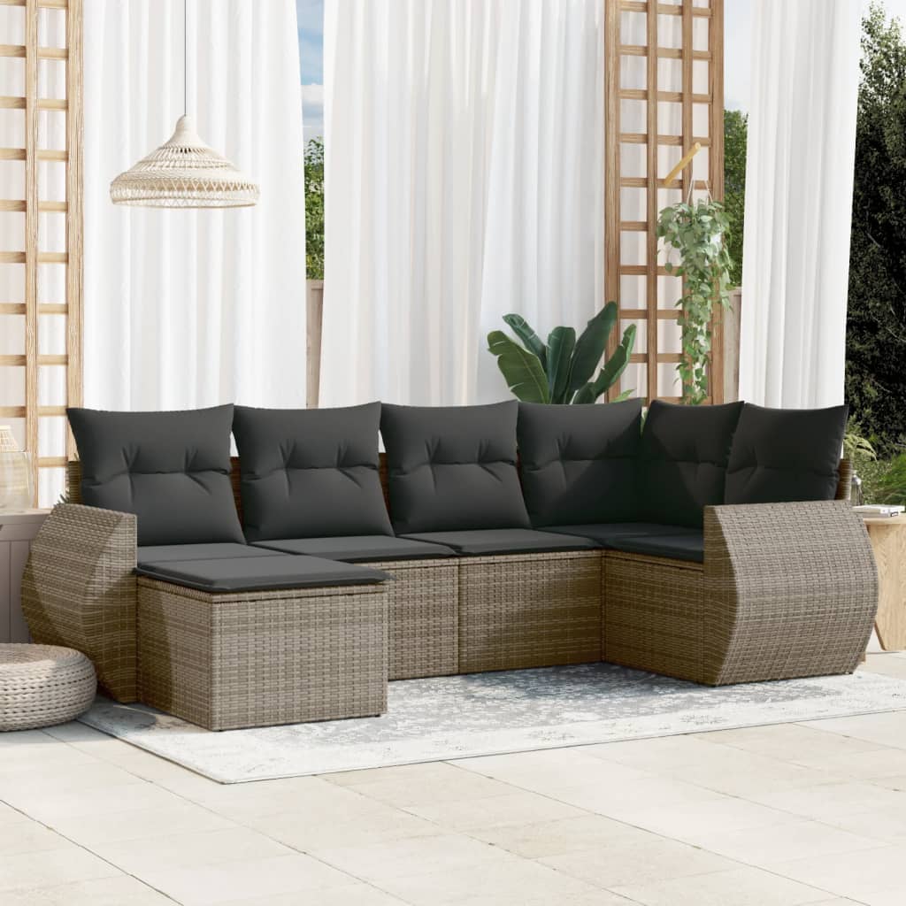 6-delige Loungeset met kussens poly rattan grijs is nu te koop bij PeponiXL, paradijselijk wonen!