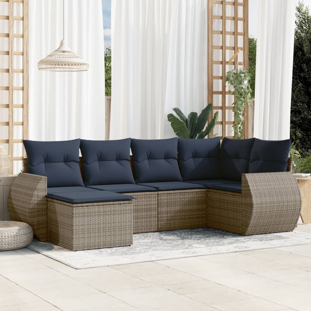6-delige tuinbankset met kussens, grijs polyrotan is nu te koop bij PeponiXL, paradijselijk wonen!