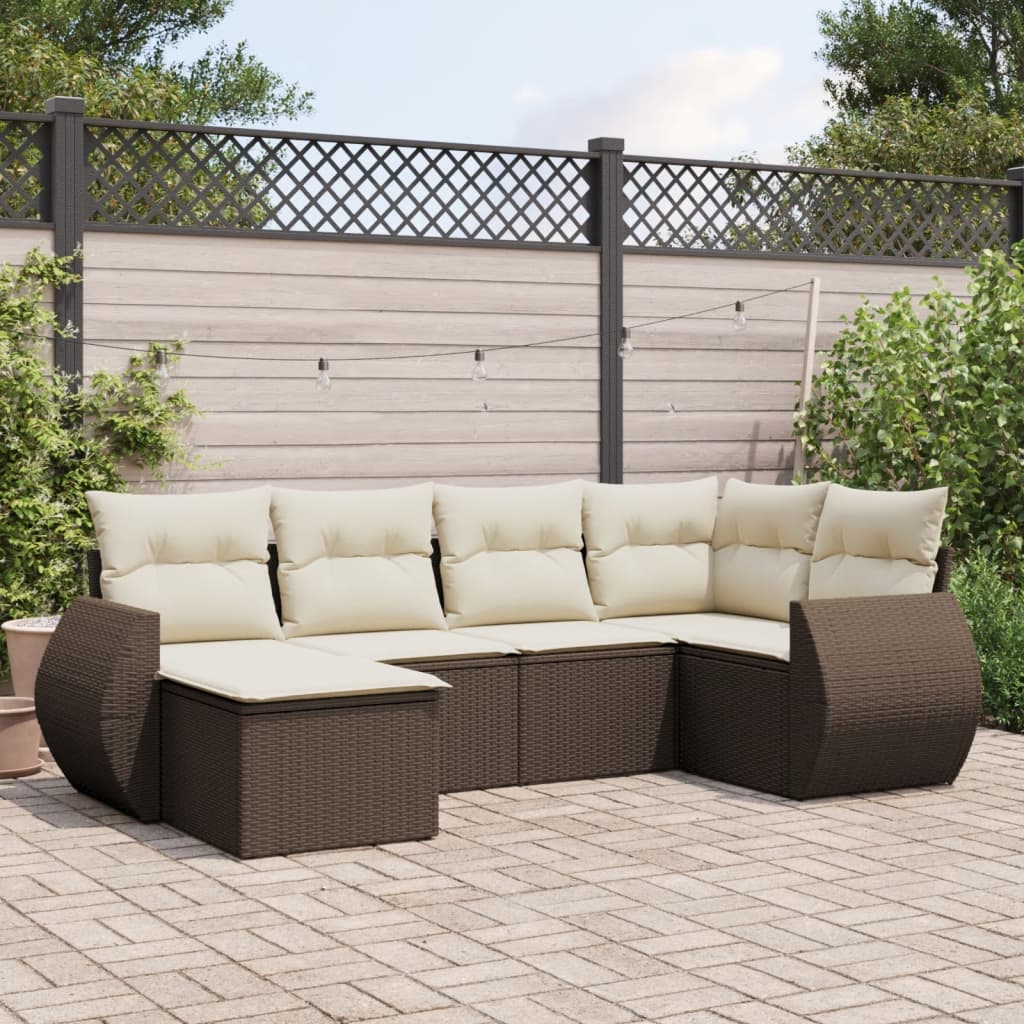 6-delige Loungeset met kussens poly rattan bruin is nu te koop bij PeponiXL, paradijselijk wonen!