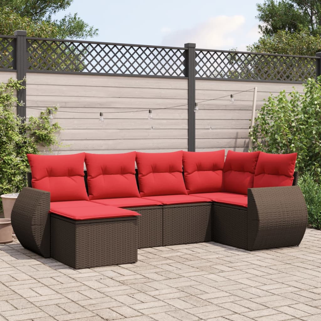 6-delige tuinbankset met kussens, bruin polyrotan is nu te koop bij PeponiXL, paradijselijk wonen!