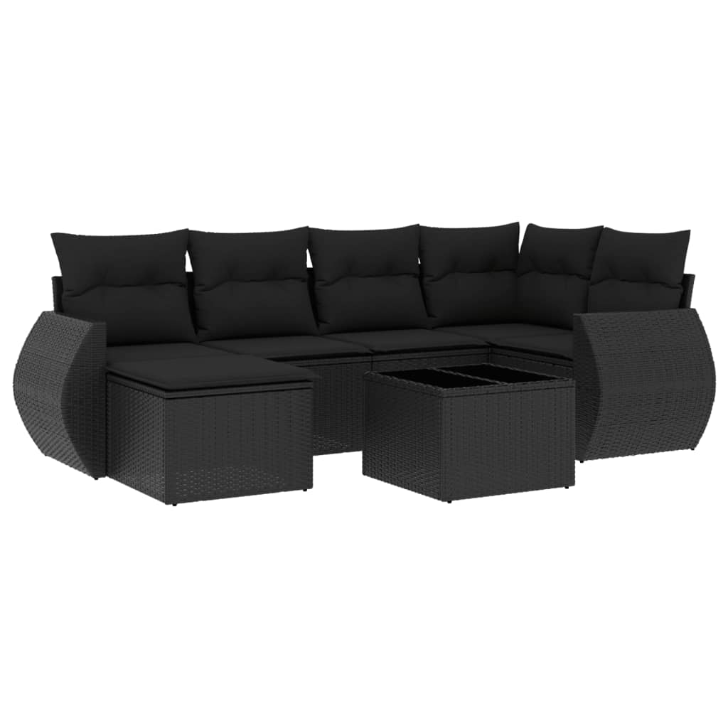 7-delige Loungeset met kussens poly rattan zwart is nu te koop bij PeponiXL, paradijselijk wonen!