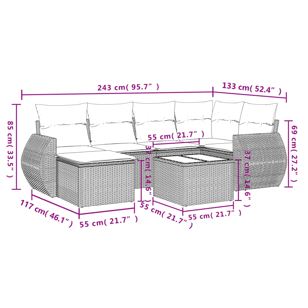 7-delige Loungeset met kussens poly rattan zwart is nu te koop bij PeponiXL, paradijselijk wonen!