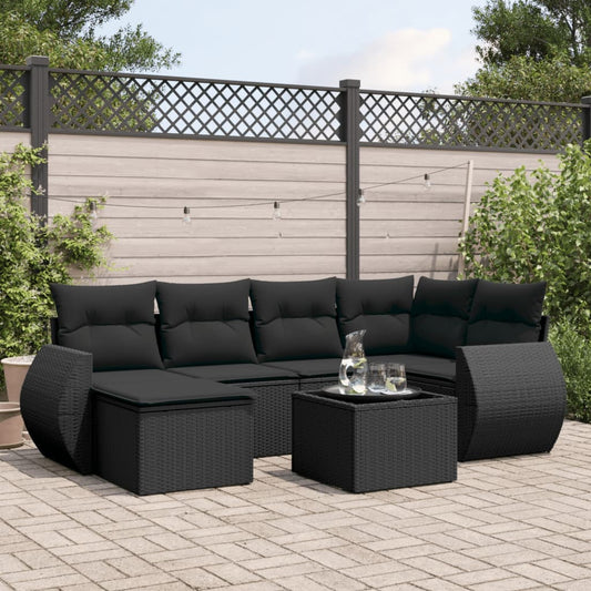 7-delige Loungeset met kussens poly rattan zwart is nu te koop bij PeponiXL, paradijselijk wonen!