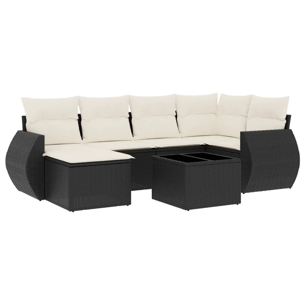 7-delige Loungeset met kussens poly rattan zwart is nu te koop bij PeponiXL, paradijselijk wonen!