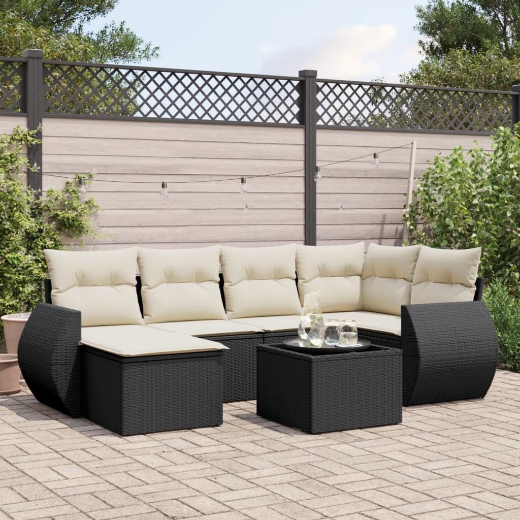 7-delige Loungeset met kussens poly rattan zwart is nu te koop bij PeponiXL, paradijselijk wonen!