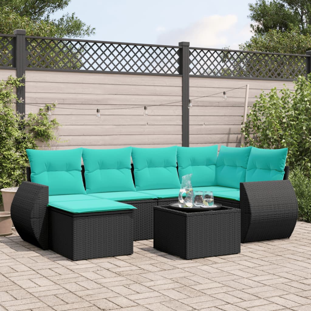 7-delige tuinbankset met kussens van zwart polyrotan is nu te koop bij PeponiXL, paradijselijk wonen!