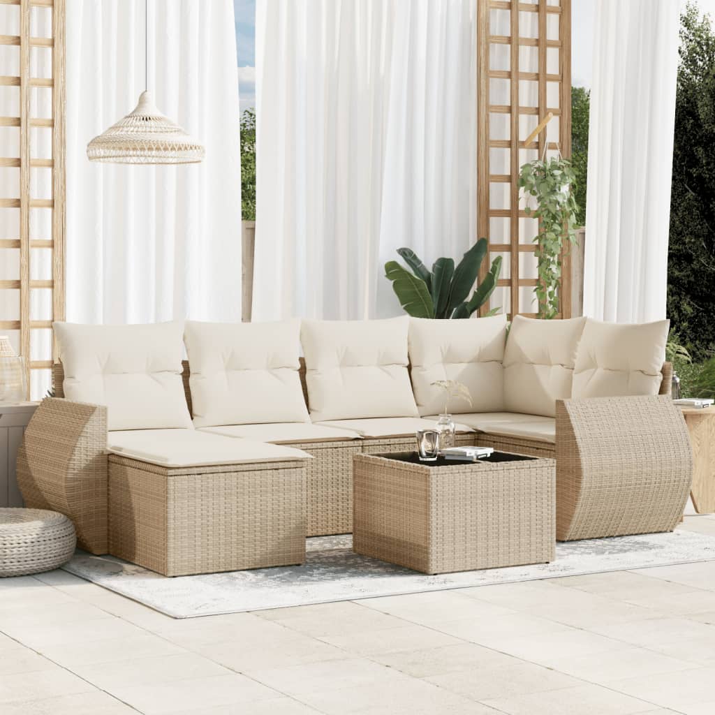 7-delige Loungeset met kussens poly rattan beige is nu te koop bij PeponiXL, paradijselijk wonen!