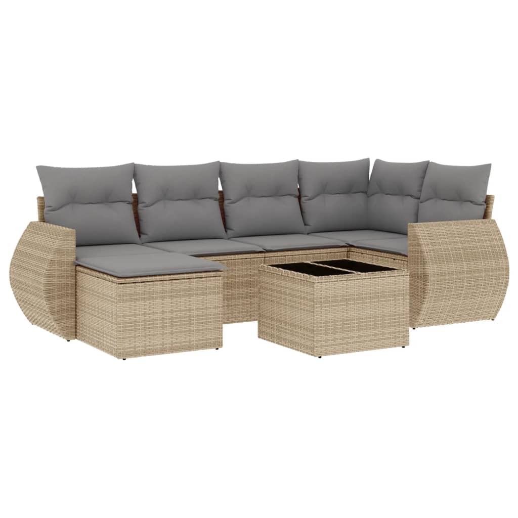 7-delige Loungeset met kussens poly rattan beige is nu te koop bij PeponiXL, paradijselijk wonen!