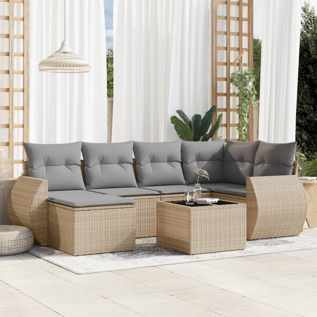 7-delige Loungeset met kussens poly rattan beige is nu te koop bij PeponiXL, paradijselijk wonen!