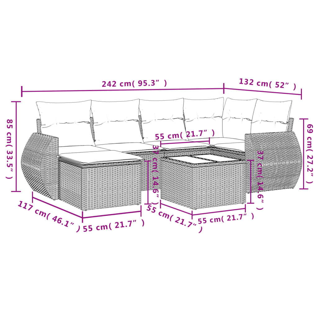 7-delige Loungeset met kussens poly rattan grijs is nu te koop bij PeponiXL, paradijselijk wonen!