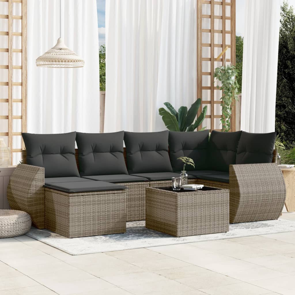 7-delige Loungeset met kussens poly rattan grijs is nu te koop bij PeponiXL, paradijselijk wonen!