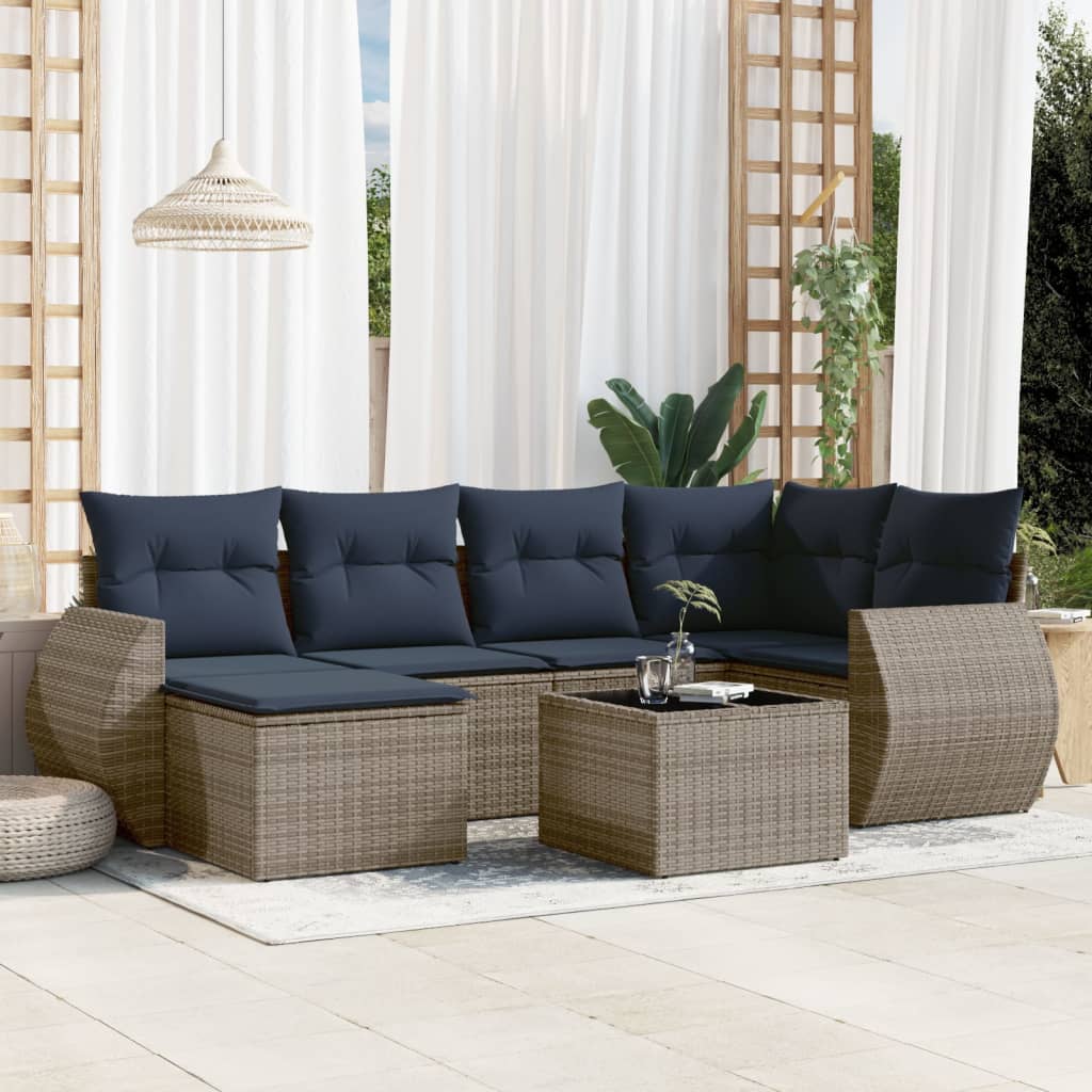 7-delige tuinbankset met kussens, grijs polyrotan is nu te koop bij PeponiXL, paradijselijk wonen!