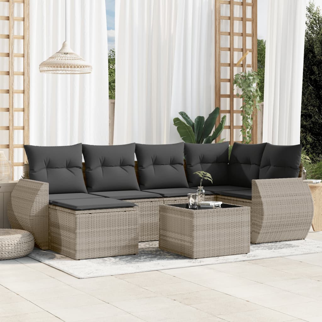 7-delige Loungeset met kussens poly rattan lichtgrijs is nu te koop bij PeponiXL, paradijselijk wonen!