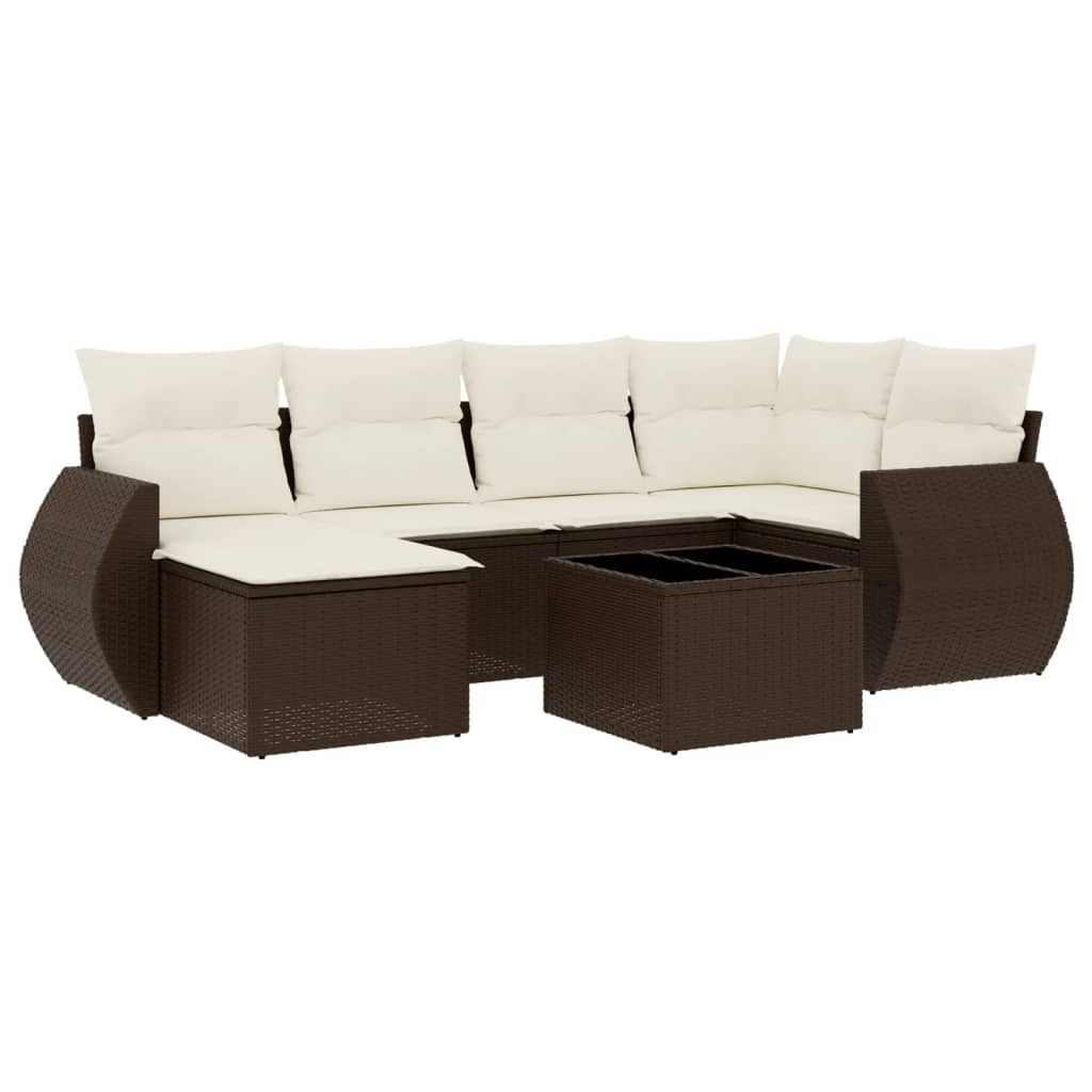 7-delige Loungeset met kussens poly rattan bruin is nu te koop bij PeponiXL, paradijselijk wonen!