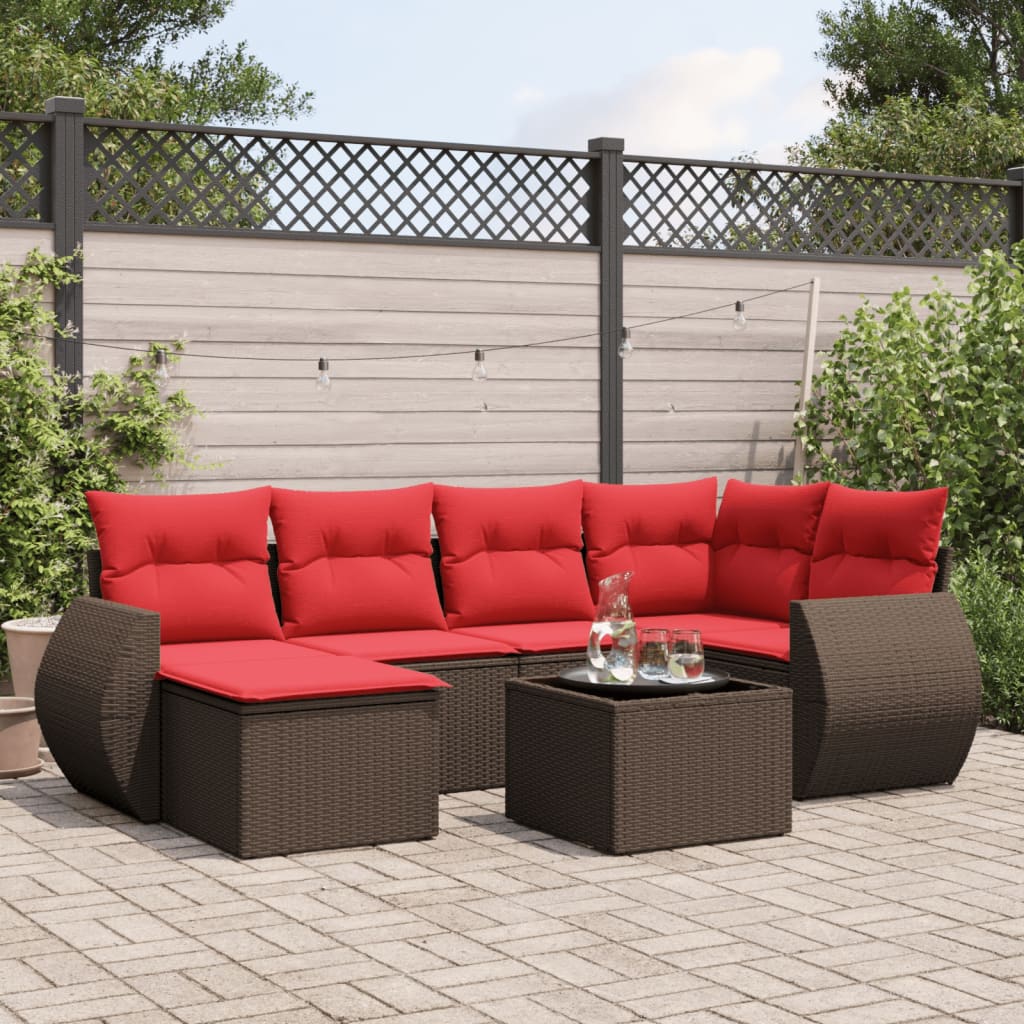7-delige tuinbankset met kussens, bruin polyrotan is nu te koop bij PeponiXL, paradijselijk wonen!