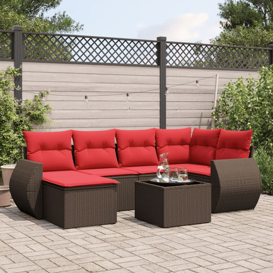 7-delige tuinbankset met kussens, bruin polyrotan is nu te koop bij PeponiXL, paradijselijk wonen!