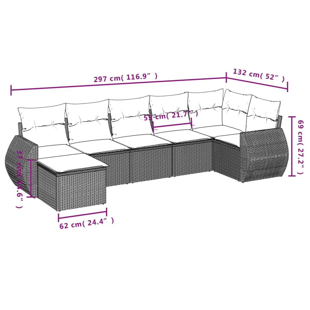 7-delige Loungeset met kussens poly rattan zwart is nu te koop bij PeponiXL, paradijselijk wonen!