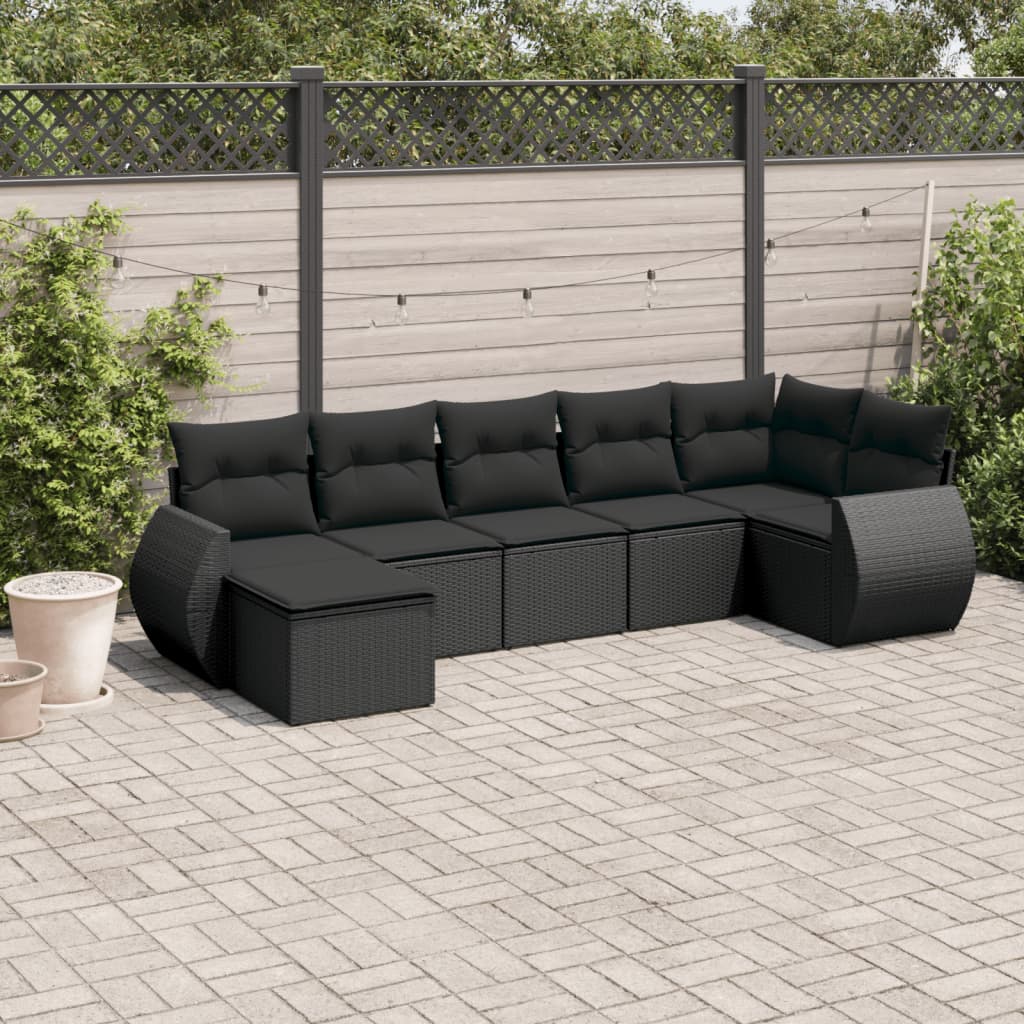 7-delige Loungeset met kussens poly rattan zwart is nu te koop bij PeponiXL, paradijselijk wonen!