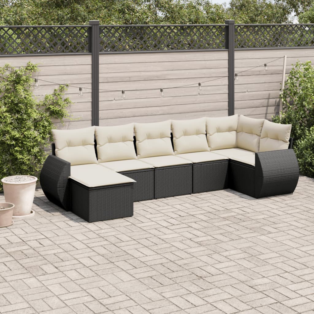 7-delige Loungeset met kussens poly rattan zwart is nu te koop bij PeponiXL, paradijselijk wonen!