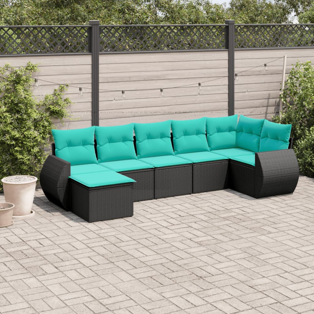 7-delige tuinbankset met kussens van zwart polyrotan is nu te koop bij PeponiXL, paradijselijk wonen!