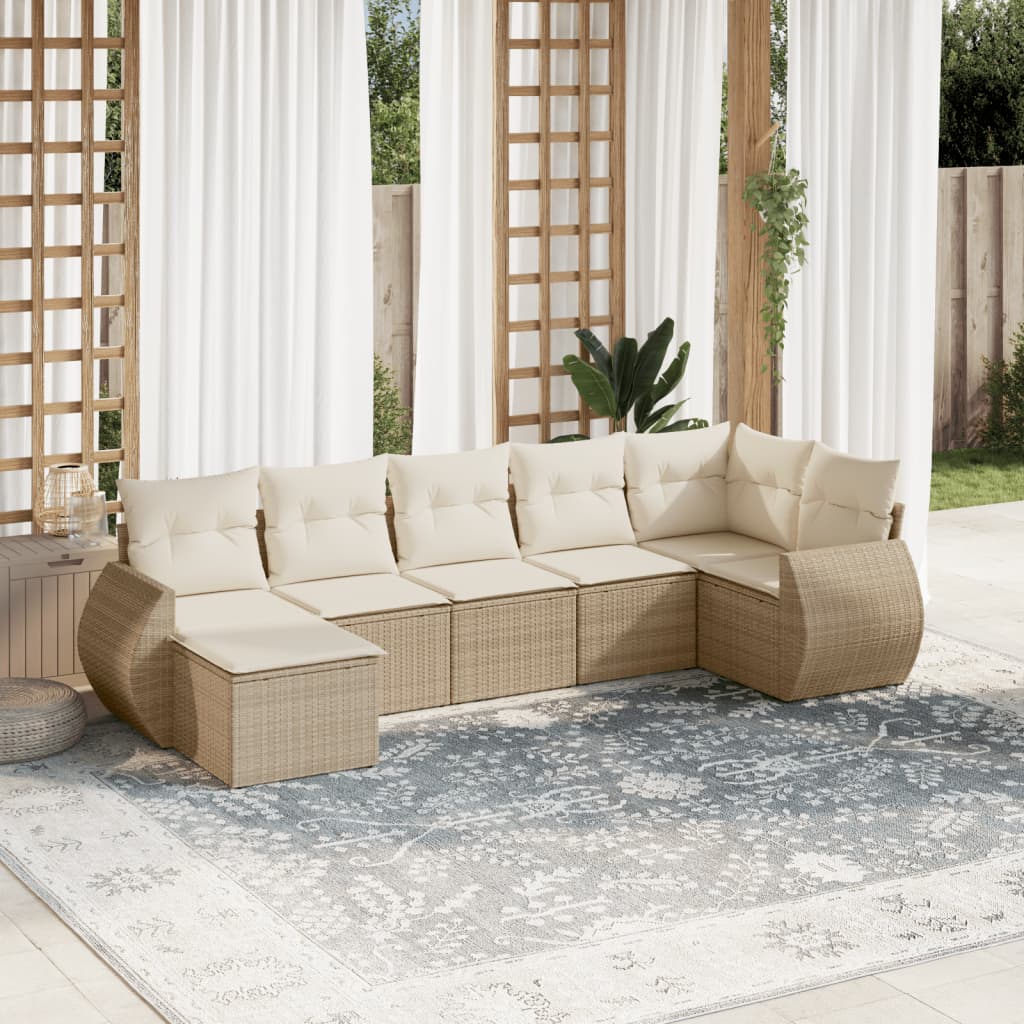 7-delige Loungeset met kussens poly rattan beige is nu te koop bij PeponiXL, paradijselijk wonen!