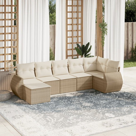 7-delige Loungeset met kussens poly rattan beige is nu te koop bij PeponiXL, paradijselijk wonen!