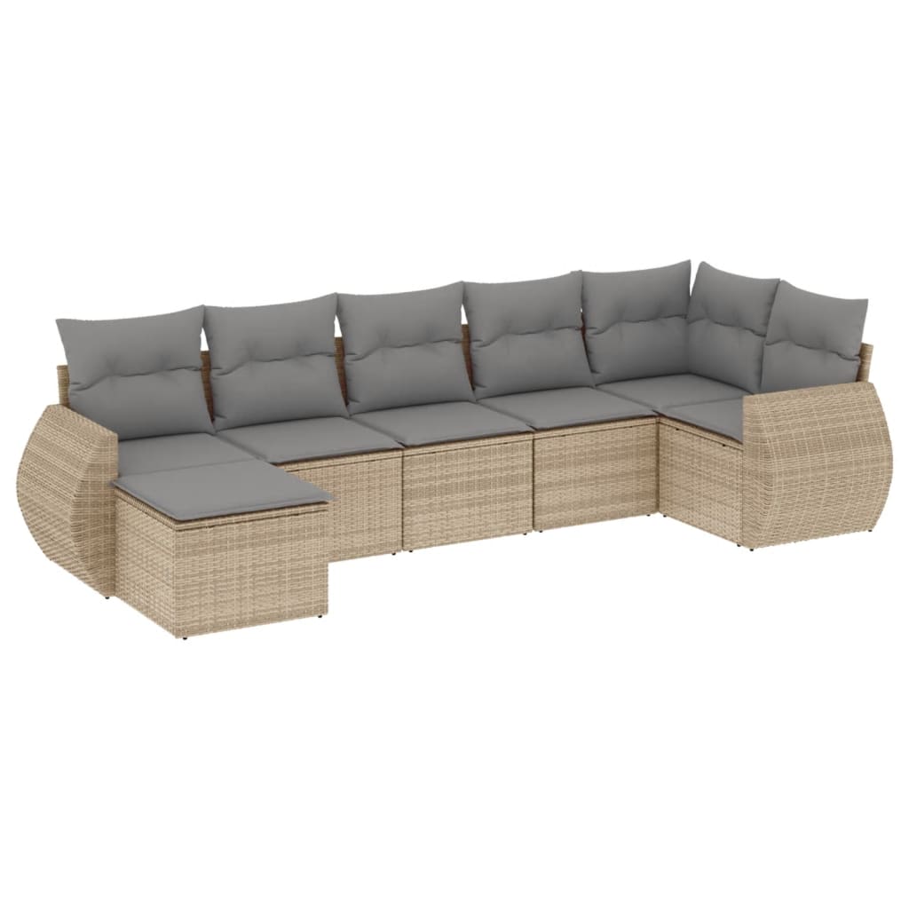 7-delige Loungeset met kussens poly rattan beige is nu te koop bij PeponiXL, paradijselijk wonen!