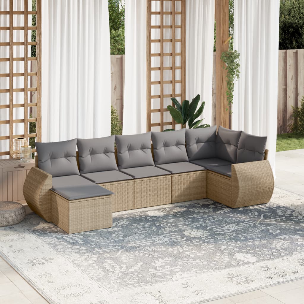 7-delige Loungeset met kussens poly rattan beige is nu te koop bij PeponiXL, paradijselijk wonen!