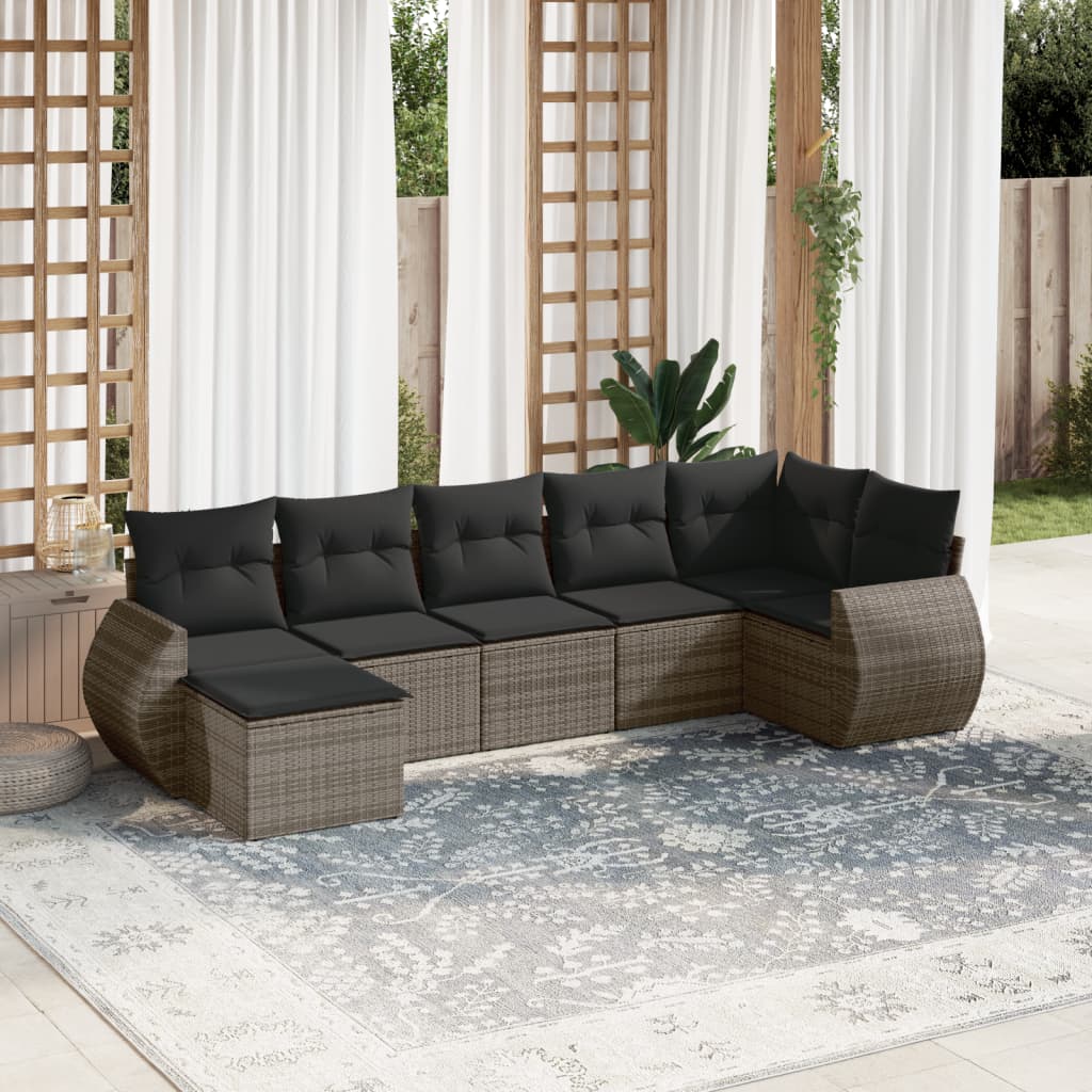 7-delige Loungeset met kussens poly rattan grijs is nu te koop bij PeponiXL, paradijselijk wonen!