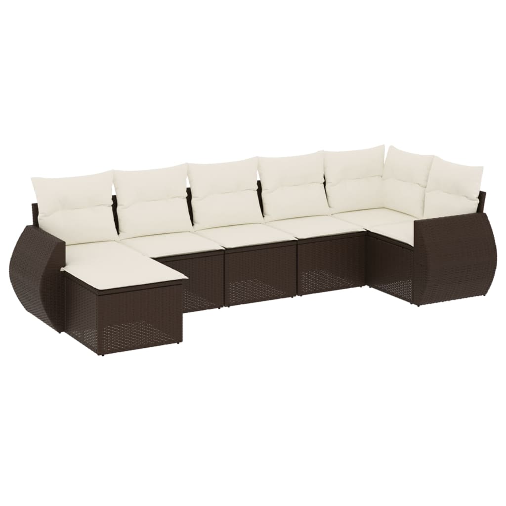 7-delige Loungeset met kussens poly rattan bruin is nu te koop bij PeponiXL, paradijselijk wonen!