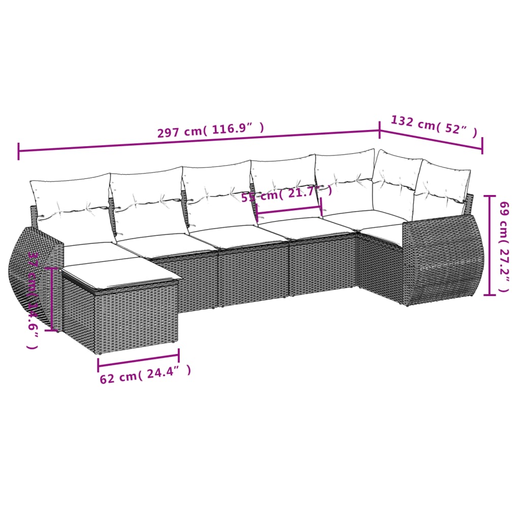7-delige tuinbankset met kussens, bruin polyrotan is nu te koop bij PeponiXL, paradijselijk wonen!