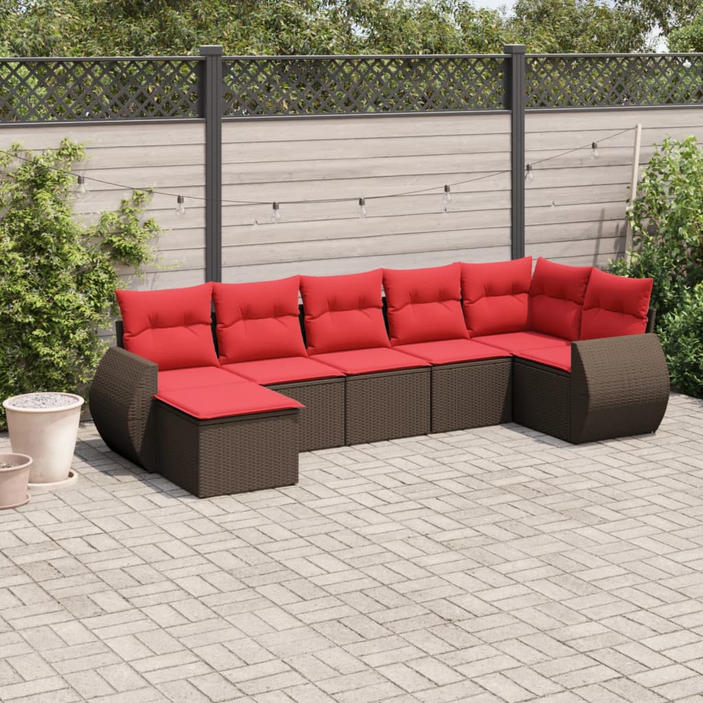 7-delige tuinbankset met kussens, bruin polyrotan is nu te koop bij PeponiXL, paradijselijk wonen!