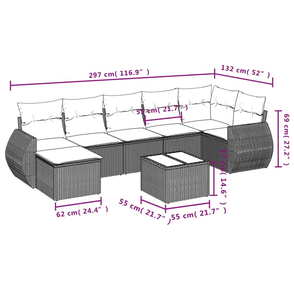 8-delige Loungeset met kussens poly rattan zwart is nu te koop bij PeponiXL, paradijselijk wonen!