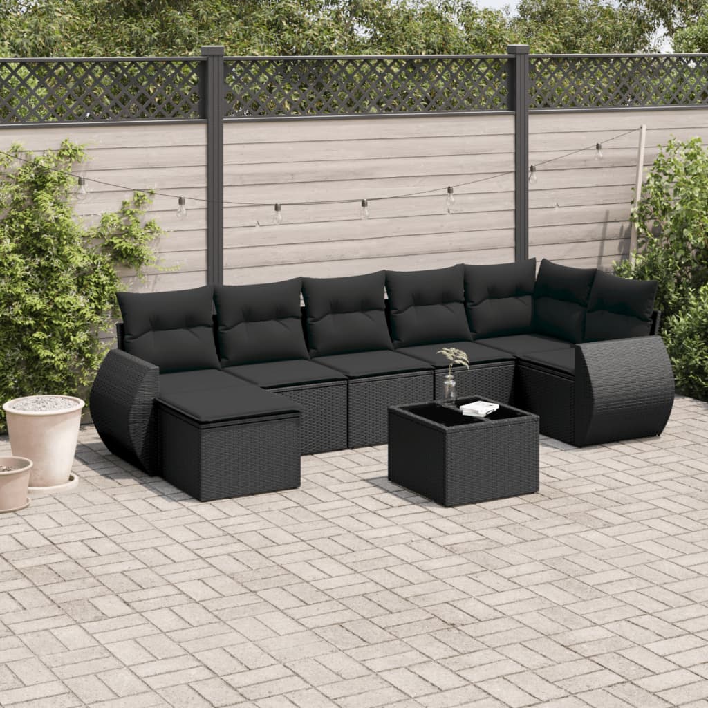 8-delige Loungeset met kussens poly rattan zwart is nu te koop bij PeponiXL, paradijselijk wonen!