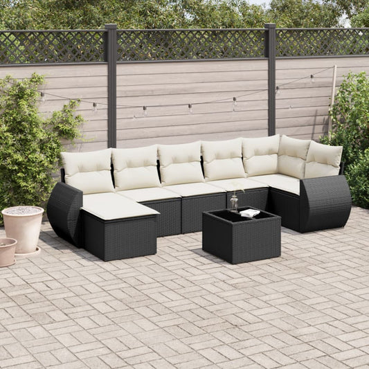 8-delige Loungeset met kussens poly rattan zwart is nu te koop bij PeponiXL, paradijselijk wonen!