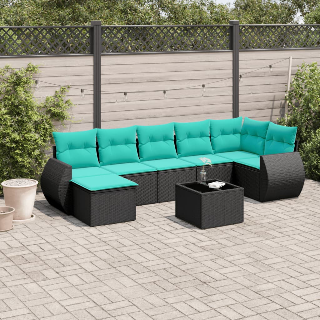 8-delige tuinbankset met kussens, zwart polyrotan is nu te koop bij PeponiXL, paradijselijk wonen!