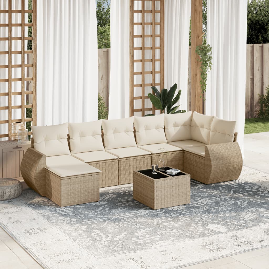 8-delige Loungeset met kussens poly rattan beige is nu te koop bij PeponiXL, paradijselijk wonen!