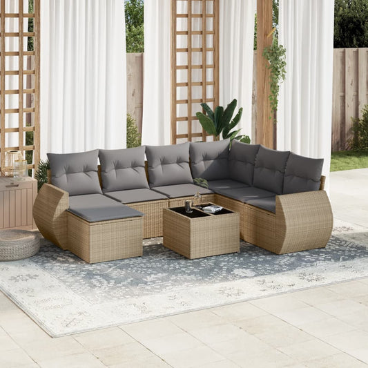 8-delige Loungeset met kussens poly rattan beige is nu te koop bij PeponiXL, paradijselijk wonen!