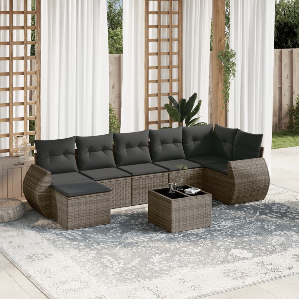 8-delige Loungeset met kussens poly rattan grijs is nu te koop bij PeponiXL, paradijselijk wonen!