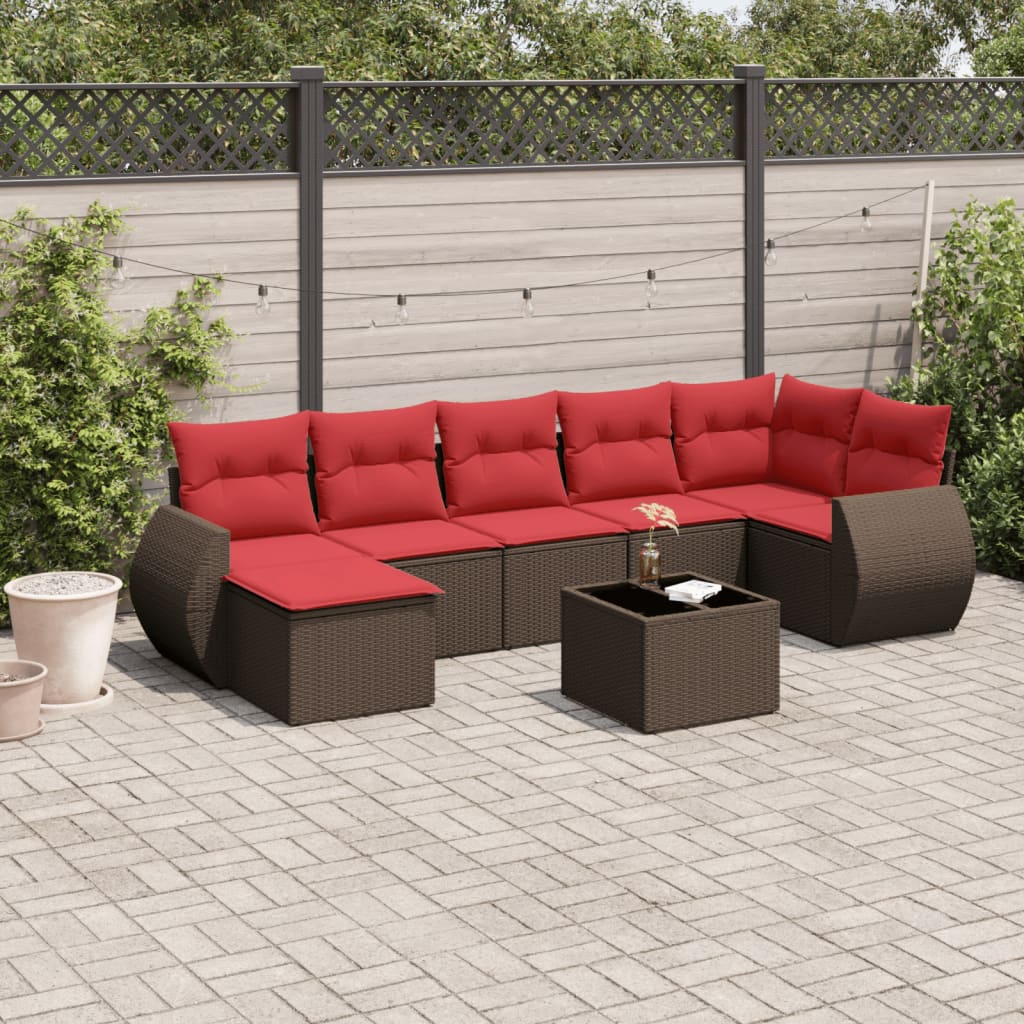 8-delige tuinbankset met kussens, bruin polyrotan is nu te koop bij PeponiXL, paradijselijk wonen!