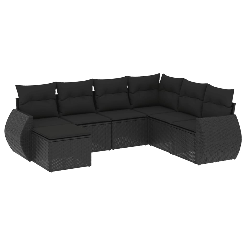 7-delige Loungeset met kussens poly rattan zwart is nu te koop bij PeponiXL, paradijselijk wonen!