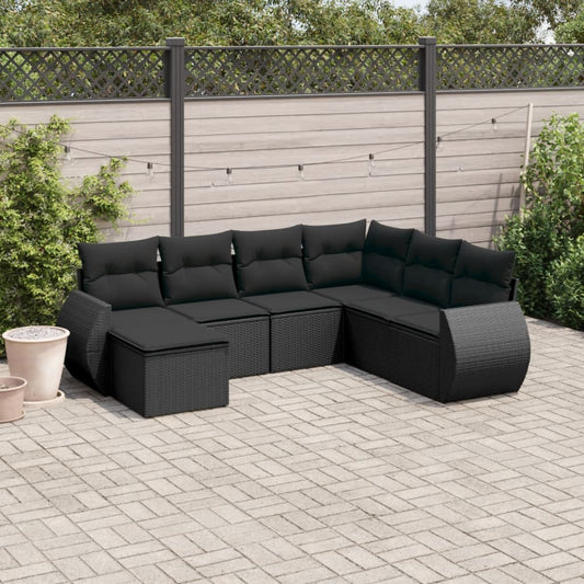 7-delige Loungeset met kussens poly rattan zwart is nu te koop bij PeponiXL, paradijselijk wonen!