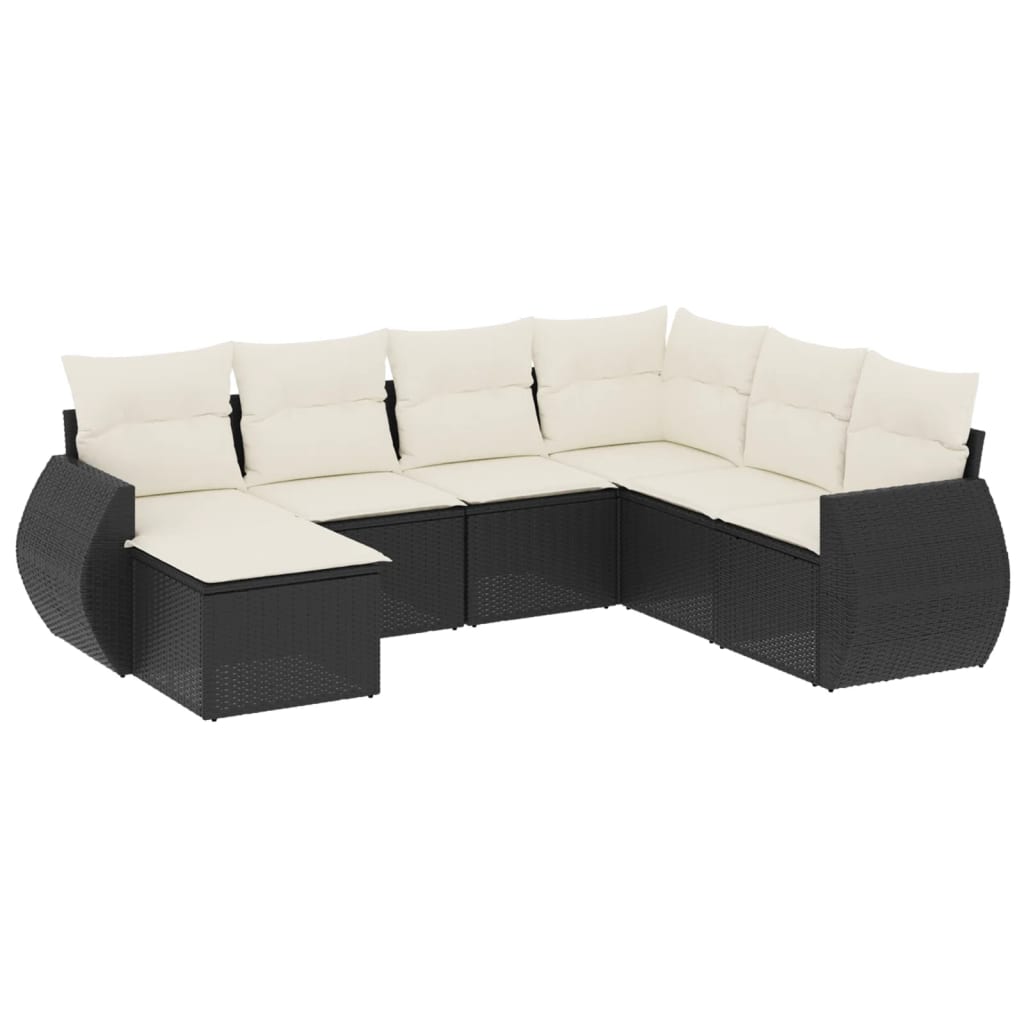 7-delige Loungeset met kussens poly rattan zwart is nu te koop bij PeponiXL, paradijselijk wonen!