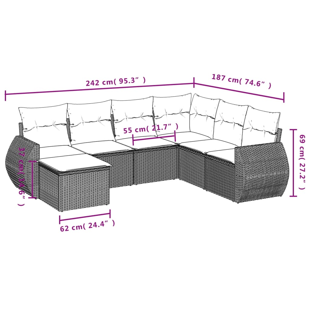 7-delige Loungeset met kussens poly rattan zwart is nu te koop bij PeponiXL, paradijselijk wonen!