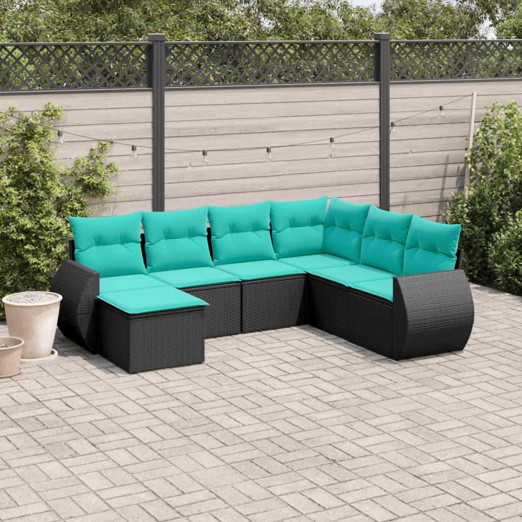 7-delige tuinbankset met kussens van zwart polyrotan is nu te koop bij PeponiXL, paradijselijk wonen!