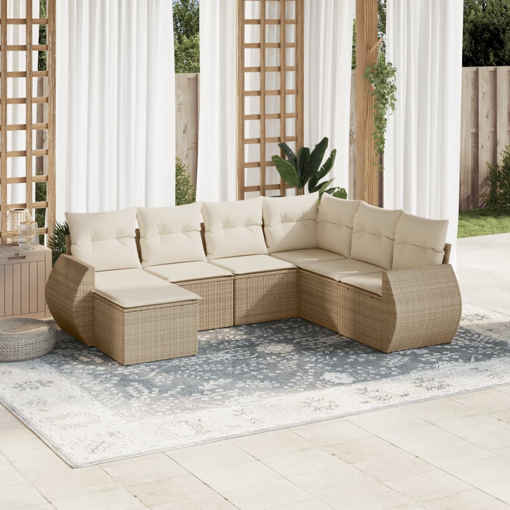 7-delige Loungeset met kussens poly rattan beige is nu te koop bij PeponiXL, paradijselijk wonen!