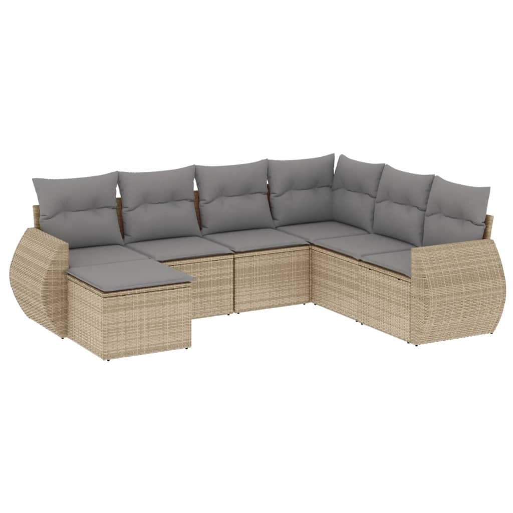 7-delige Loungeset met kussens poly rattan beige is nu te koop bij PeponiXL, paradijselijk wonen!