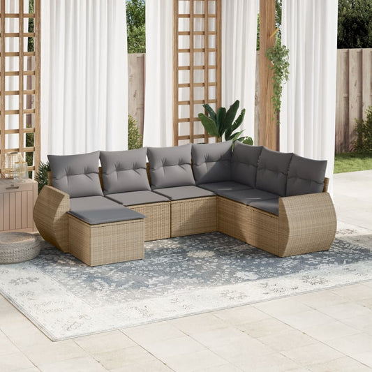 7-delige Loungeset met kussens poly rattan beige is nu te koop bij PeponiXL, paradijselijk wonen!