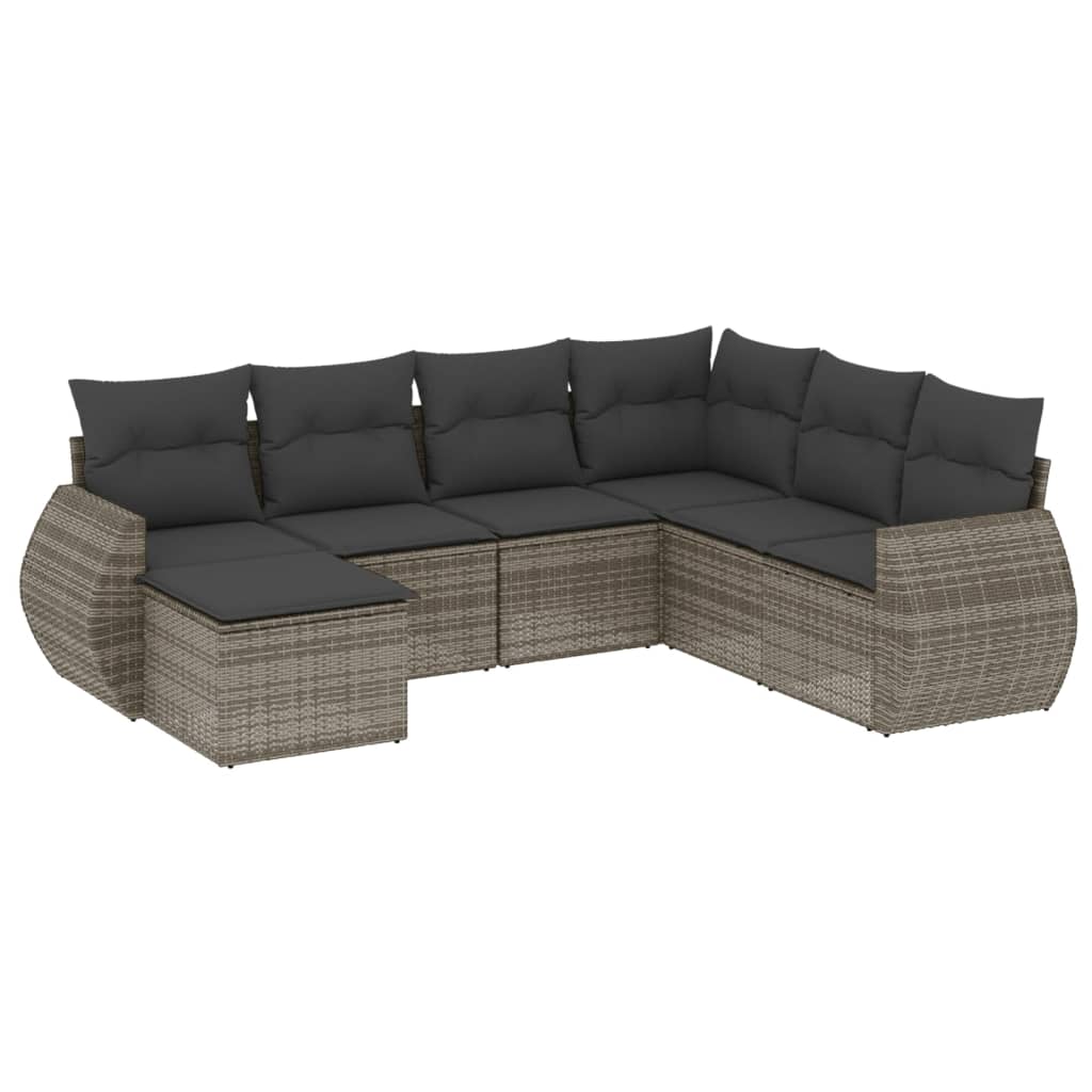 7-delige Loungeset met kussens poly rattan grijs is nu te koop bij PeponiXL, paradijselijk wonen!